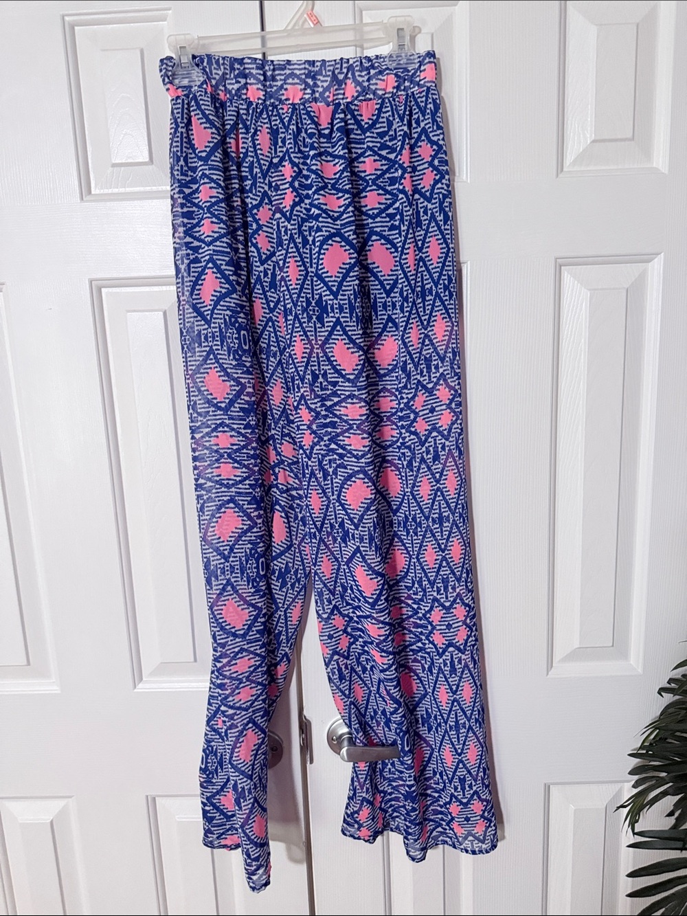 Trinity Blue & Pink Wide-Leg Patterned Pants